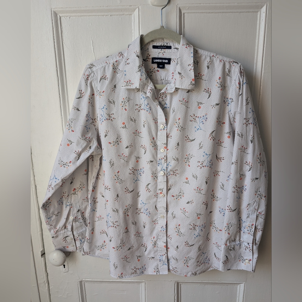 Lands End Floral Button Down Shirt - Size 16P